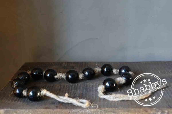 Glazen zwarte bollen ketting met touw stoer sober en landelijk - Afbeelding 6