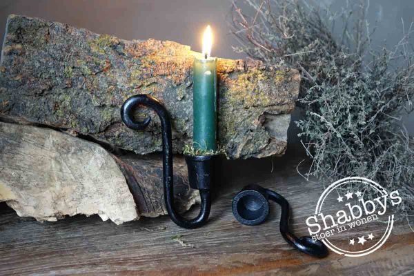 Oude ijzeren glashaak kandelaar dinerkaars H:12 cm zwart antiek - Afbeelding 5