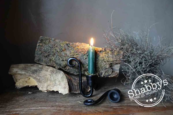 Oude ijzeren glashaak kandelaar dinerkaars H:12 cm zwart antiek - Afbeelding 4